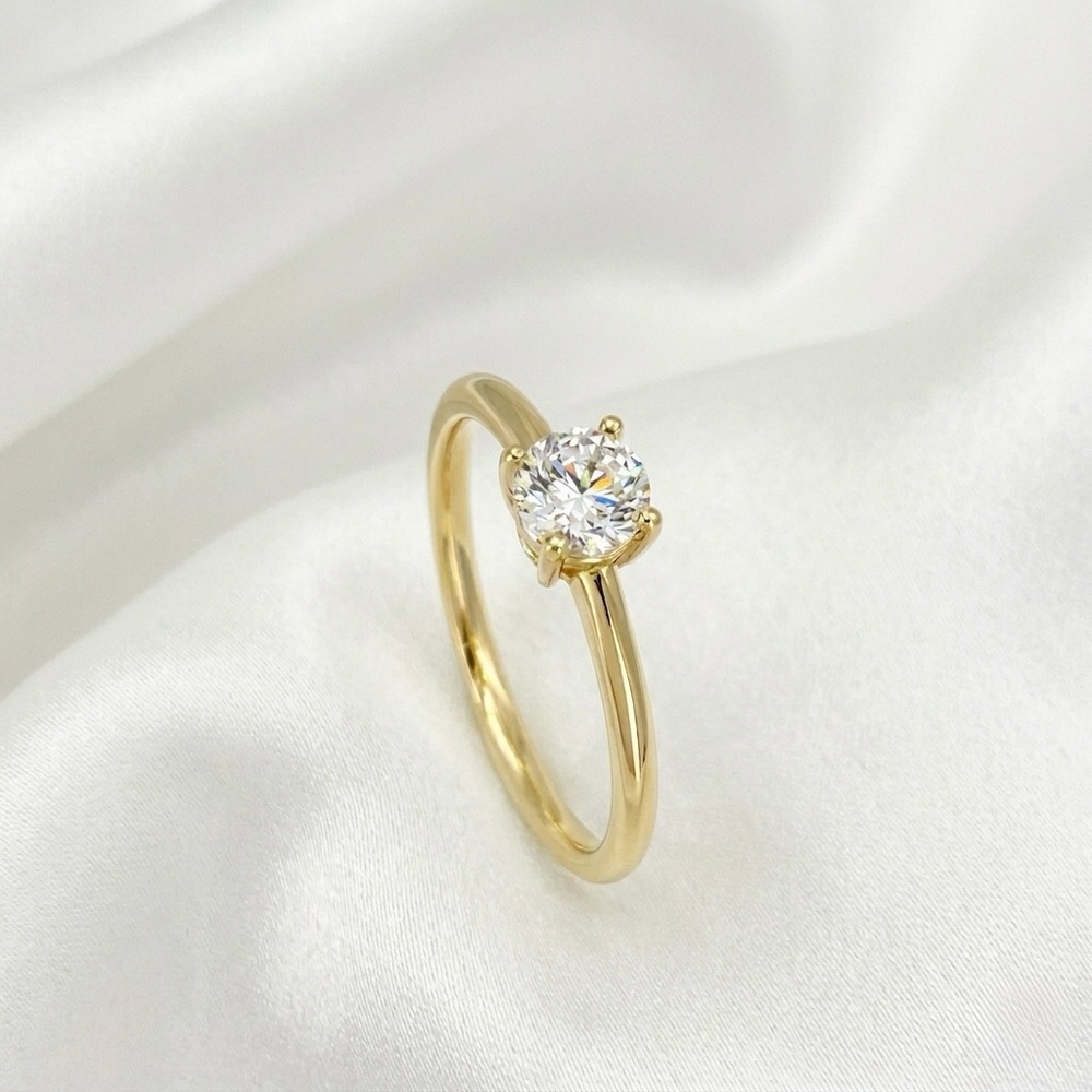 14K Gold Plated Solitaire Ring – Premium Cubic Zirconia Classic Engagement Ring